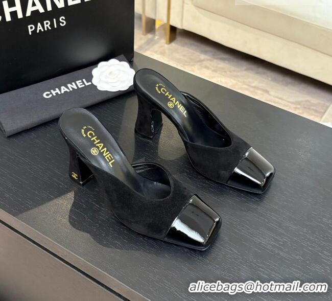 ​Original Cheap Chanel Suede & Patent Calfskin Mules G47176 Black Spring Summer 2026