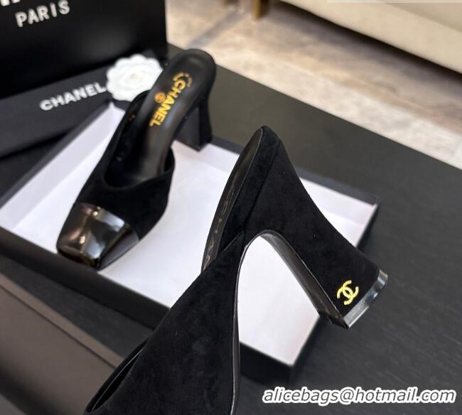 ​Original Cheap Chanel Suede & Patent Calfskin Mules G47176 Black Spring Summer 2026