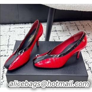 Super Quality Chanel Pumps in Crocodile Embossed Calfskin & Patent Calfskin G47181 Red/Black 2026