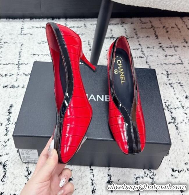 Super Quality Chanel Pumps in Crocodile Embossed Calfskin & Patent Calfskin G47181 Red/Black 2026
