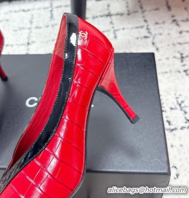 Super Quality Chanel Pumps in Crocodile Embossed Calfskin & Patent Calfskin G47181 Red/Black 2026