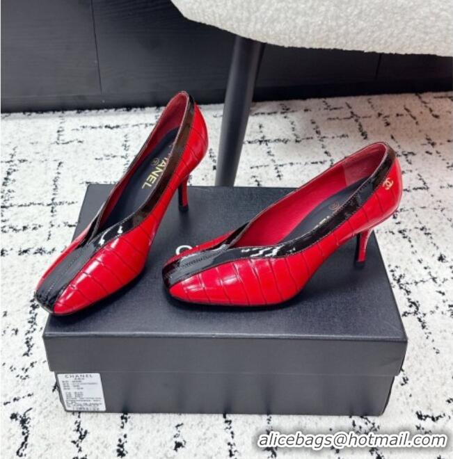 Super Quality Chanel Pumps in Crocodile Embossed Calfskin & Patent Calfskin G47181 Red/Black 2026