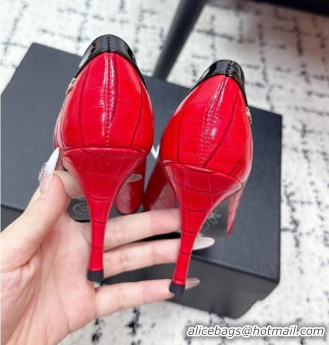 Super Quality Chanel Pumps in Crocodile Embossed Calfskin & Patent Calfskin G47181 Red/Black 2026