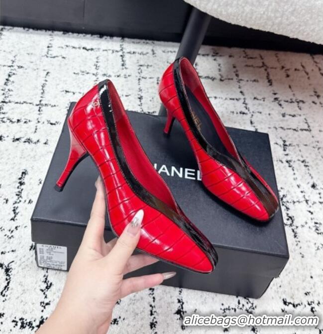 Super Quality Chanel Pumps in Crocodile Embossed Calfskin & Patent Calfskin G47181 Red/Black 2026