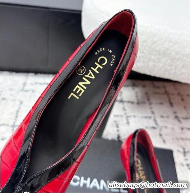 Super Quality Chanel Pumps in Crocodile Embossed Calfskin & Patent Calfskin G47181 Red/Black 2026