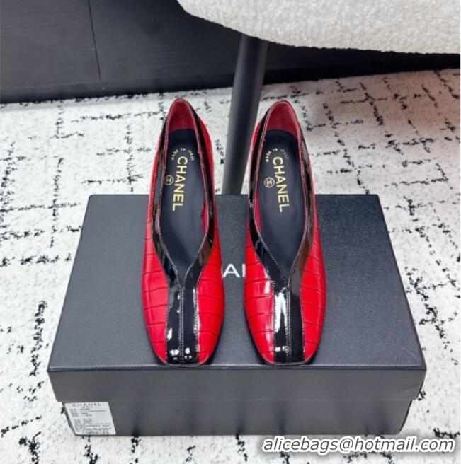 Super Quality Chanel Pumps in Crocodile Embossed Calfskin & Patent Calfskin G47181 Red/Black 2026