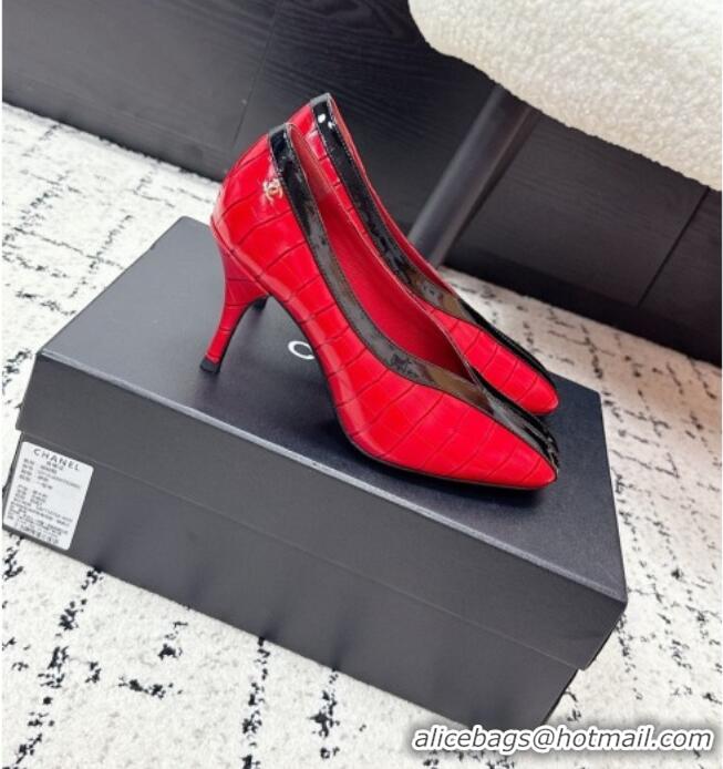 Super Quality Chanel Pumps in Crocodile Embossed Calfskin & Patent Calfskin G47181 Red/Black 2026