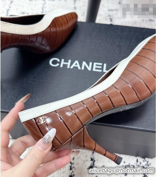Promotional Chanel Pumps in Crocodile Embossed Calfskin & Patent Calfskin G47181 Brown/White 2026