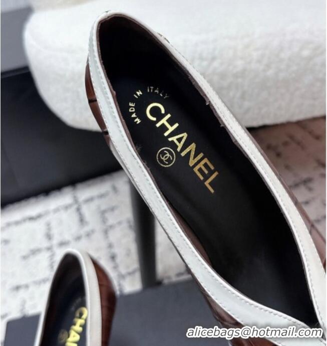 Promotional Chanel Pumps in Crocodile Embossed Calfskin & Patent Calfskin G47181 Brown/White 2026