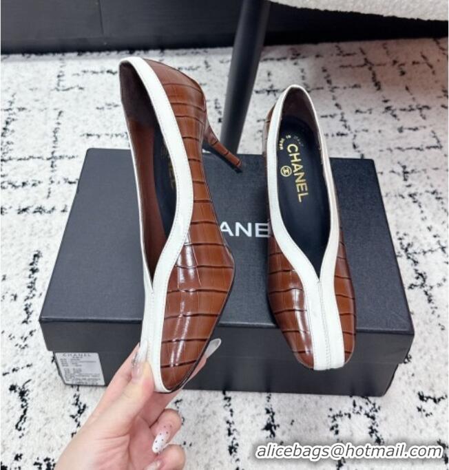 Promotional Chanel Pumps in Crocodile Embossed Calfskin & Patent Calfskin G47181 Brown/White 2026