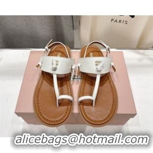Buy Discount Miu Miu Leather Thong Flat Sandals MM022702 White 2026