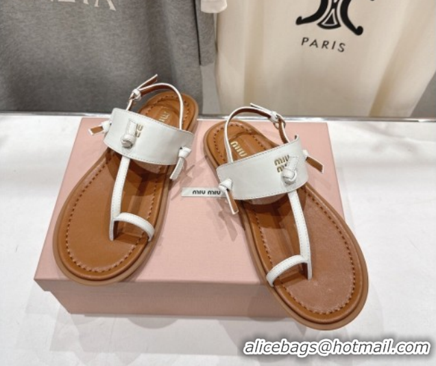 Buy Discount Miu Miu Leather Thong Flat Sandals MM022702 White 2026