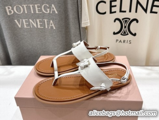 Buy Discount Miu Miu Leather Thong Flat Sandals MM022702 White 2026