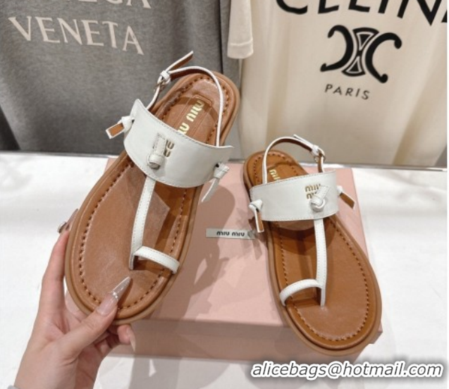 Buy Discount Miu Miu Leather Thong Flat Sandals MM022702 White 2026