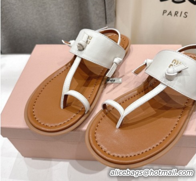 Buy Discount Miu Miu Leather Thong Flat Sandals MM022702 White 2026