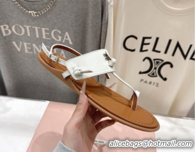 Buy Discount Miu Miu Leather Thong Flat Sandals MM022702 White 2026