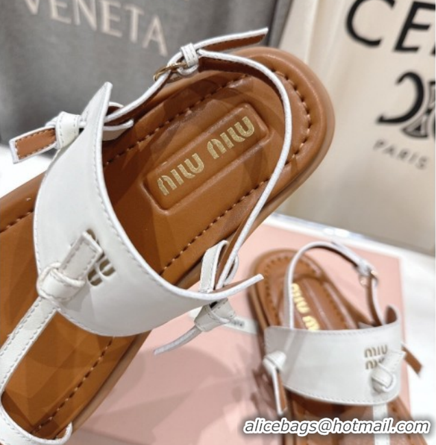 Buy Discount Miu Miu Leather Thong Flat Sandals MM022702 White 2026