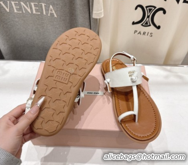 Buy Discount Miu Miu Leather Thong Flat Sandals MM022702 White 2026