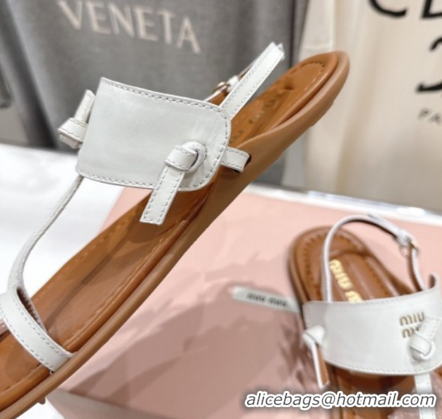 Buy Discount Miu Miu Leather Thong Flat Sandals MM022702 White 2026