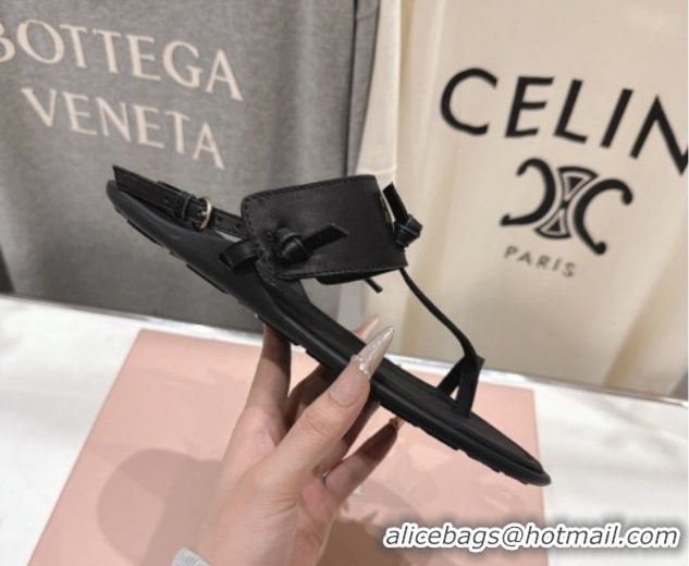 Good Quality Miu Miu Leather Thong Flat Sandals MM022702 Black 2026