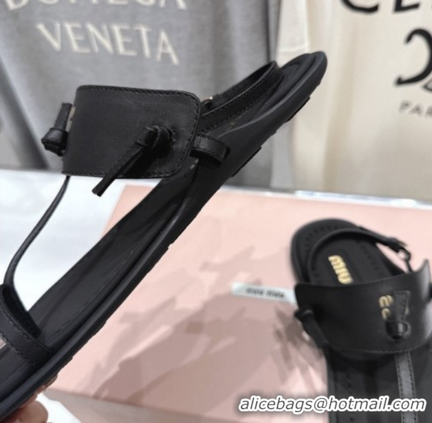 Good Quality Miu Miu Leather Thong Flat Sandals MM022702 Black 2026