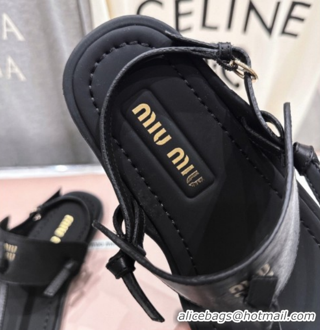Good Quality Miu Miu Leather Thong Flat Sandals MM022702 Black 2026