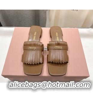 Best Price Miu Miu Fringe Leather Flat Slides Sandal MM022703 Brown 2026