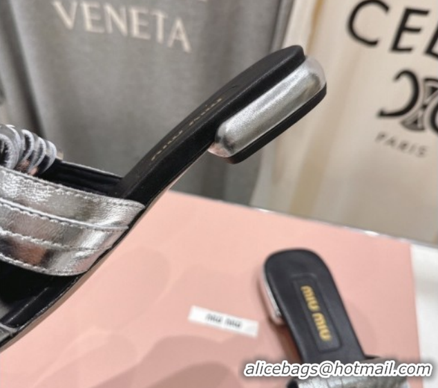 Purchase Miu Miu Fringe Leather Flat Slides Sandal MM022703 Silver 2026