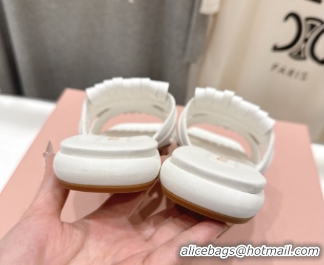 Trendy Design Miu Miu Fringe Leather Flat Slides Sandal MM022703 White 2026