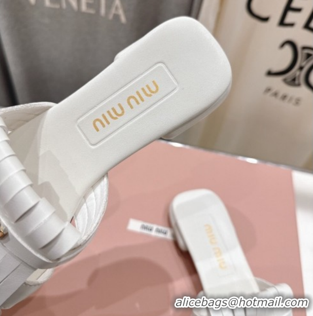 Trendy Design Miu Miu Fringe Leather Flat Slides Sandal MM022703 White 2026