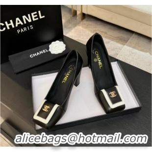 Cheap Chanel Lambskin Pumps CC Logo With Square Toe Heel 90mm G47208 Black/White Spring Summer 2026