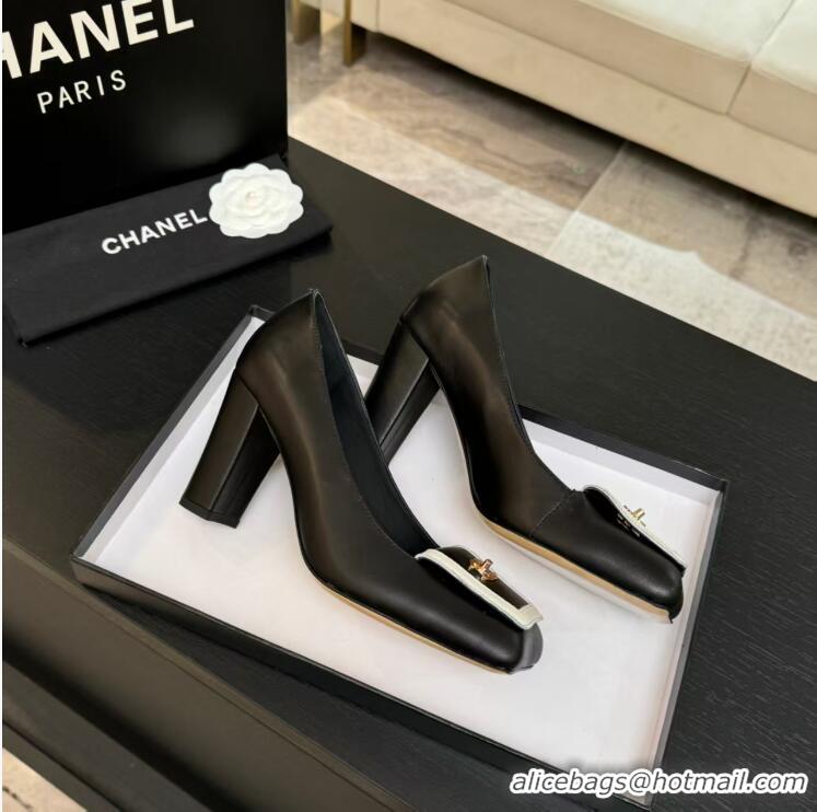 Cheap Chanel Lambskin Pumps CC Logo With Square Toe Heel 90mm G47208 Black/White Spring Summer 2026