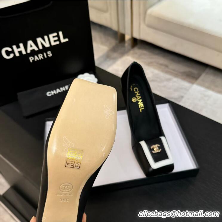 Cheap Chanel Lambskin Pumps CC Logo With Square Toe Heel 90mm G47208 Black/White Spring Summer 2026