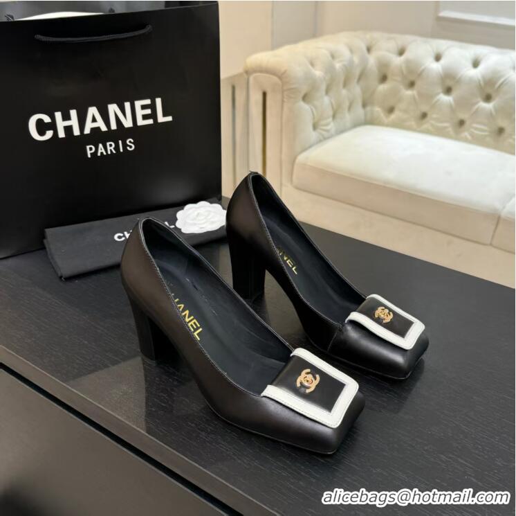 Cheap Chanel Lambskin Pumps CC Logo With Square Toe Heel 90mm G47208 Black/White Spring Summer 2026