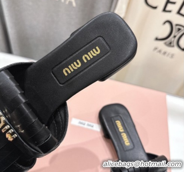 Grade Quality Miu Miu Fringe Leather Flat Slides Sandal MM022703 Black 2026