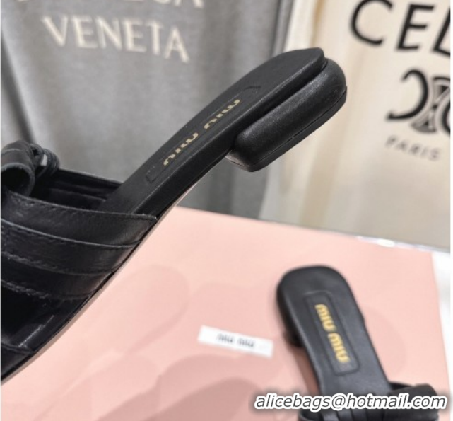 Grade Quality Miu Miu Fringe Leather Flat Slides Sandal MM022703 Black 2026