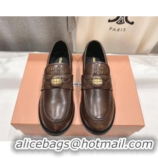 Sumptuous Miu Miu Calf Leather Penny Loafers 5D773D Brown 2026