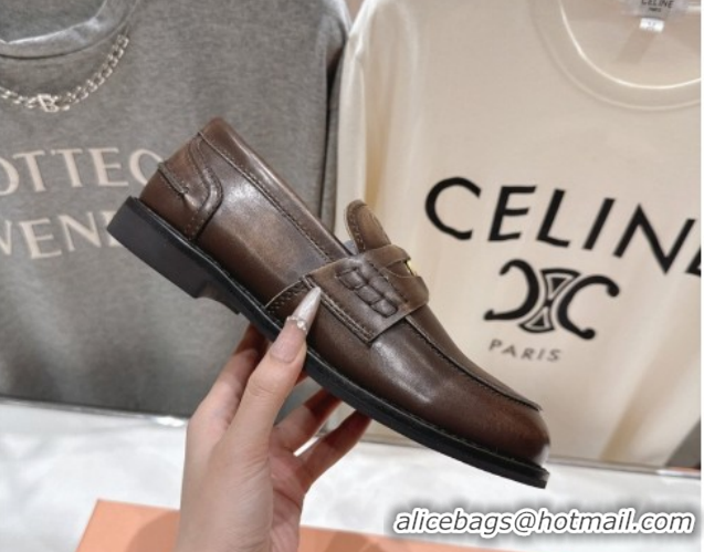 Sumptuous Miu Miu Calf Leather Penny Loafers 5D773D Brown 2026