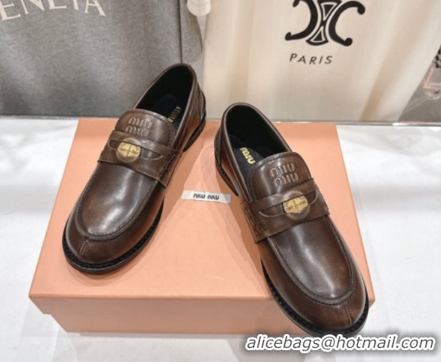 Sumptuous Miu Miu Calf Leather Penny Loafers 5D773D Brown 2026