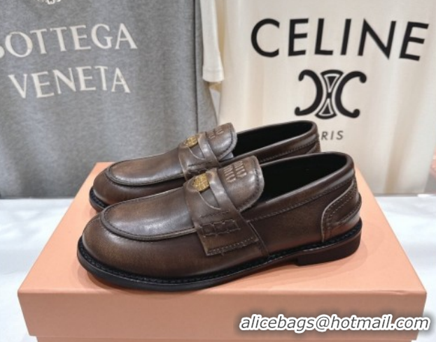 Sumptuous Miu Miu Calf Leather Penny Loafers 5D773D Brown 2026