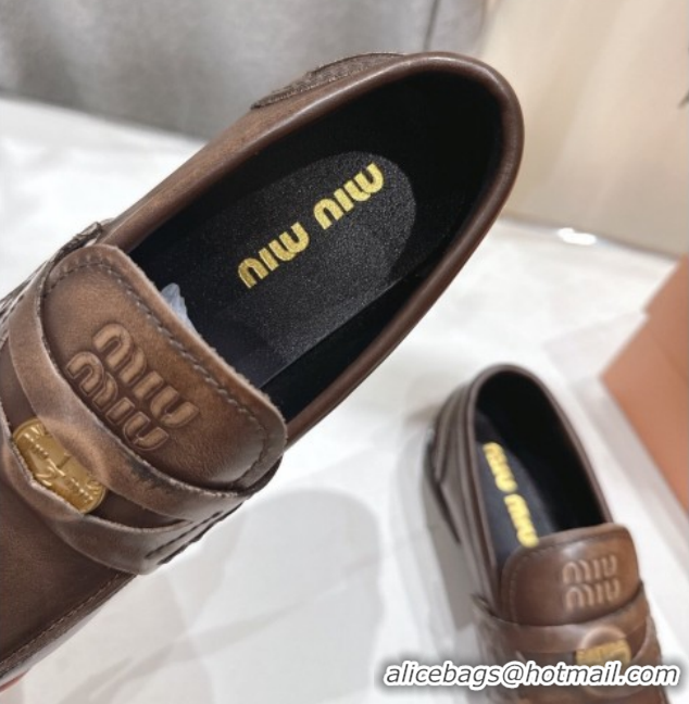 Sumptuous Miu Miu Calf Leather Penny Loafers 5D773D Brown 2026