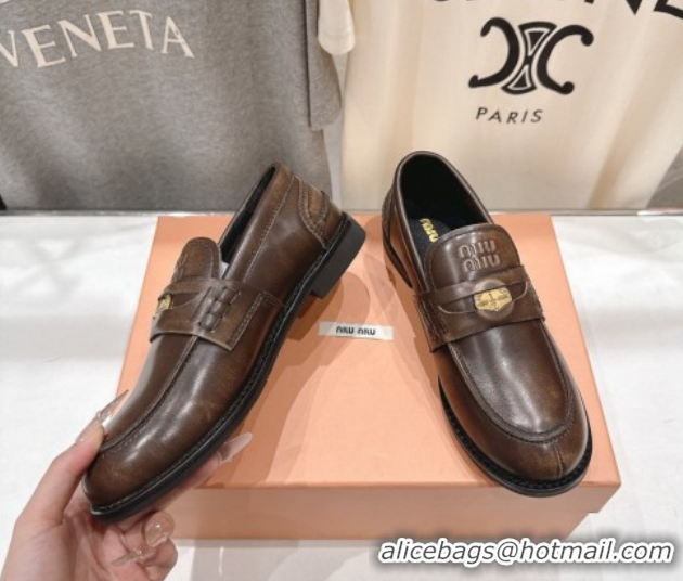 Sumptuous Miu Miu Calf Leather Penny Loafers 5D773D Brown 2026