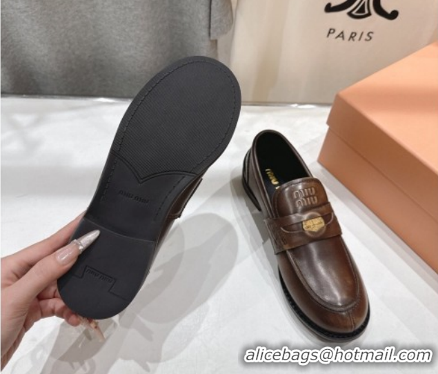 Sumptuous Miu Miu Calf Leather Penny Loafers 5D773D Brown 2026