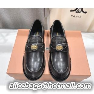 Best Grade Miu Miu Calf Leather Penny Loafers 5D773D Black 2026