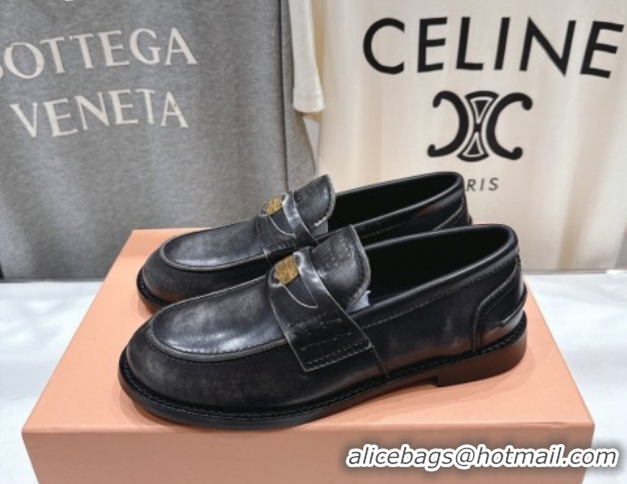 Best Grade Miu Miu Calf Leather Penny Loafers 5D773D Black 2026