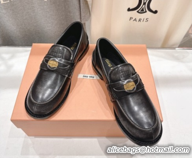 Best Grade Miu Miu Calf Leather Penny Loafers 5D773D Black 2026