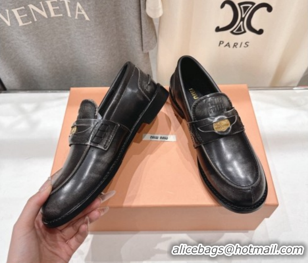 Best Grade Miu Miu Calf Leather Penny Loafers 5D773D Black 2026