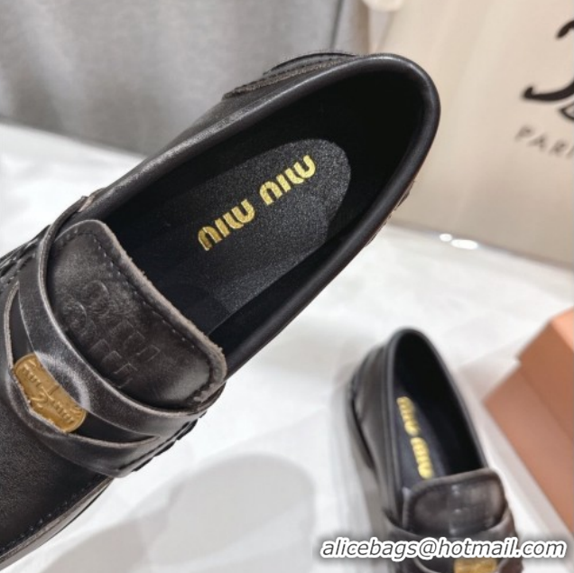 Best Grade Miu Miu Calf Leather Penny Loafers 5D773D Black 2026