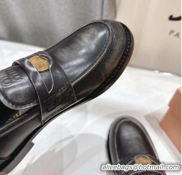 Best Grade Miu Miu Calf Leather Penny Loafers 5D773D Black 2026