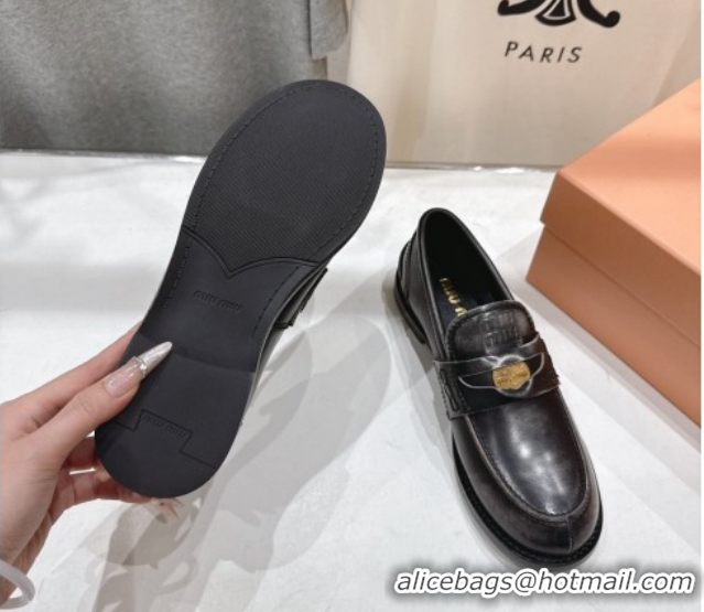 Best Grade Miu Miu Calf Leather Penny Loafers 5D773D Black 2026